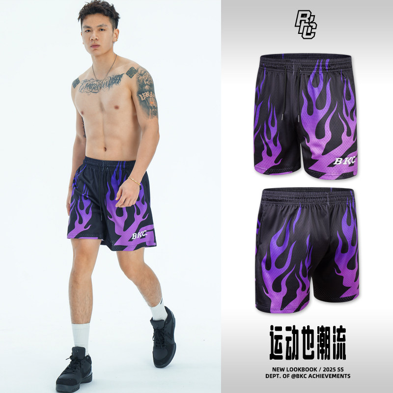 bkcxzice紫色火焰短裤男复古网眼图片