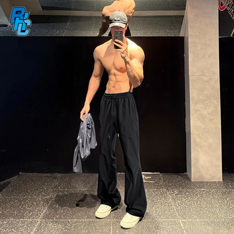破冰正品休闲阔腿弯刀裤直筒运动长裤男夏季凉感防晒美式篮球卫裤