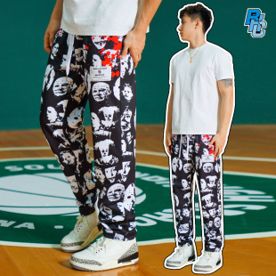 bkcxzice破冰正品人像血痕长裤男美式复古篮球裤子直筒运动裤卫裤