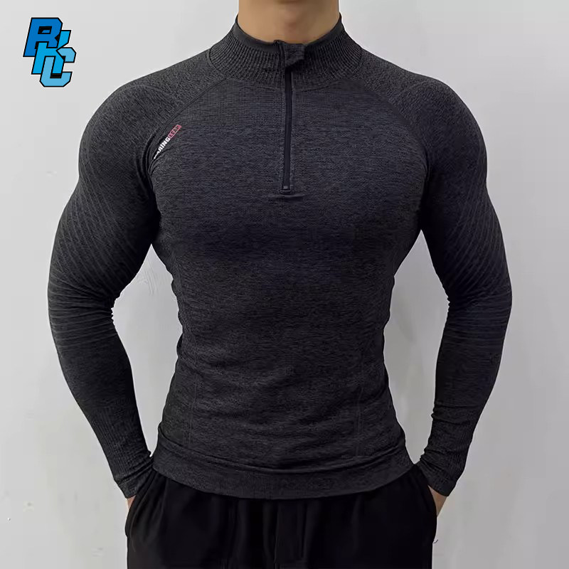 bkcxzice破冰正品半拉链健身衣男无缝提花运动服高弹速干紧身衣,运动服/休闲服装,运动T恤,淘宝优惠券,粉丝福利购,淘宝优惠卷