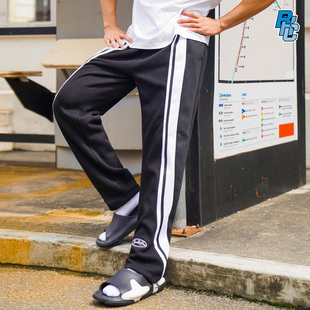 bkcxzice破冰正品条纹运动卫裤男美式微喇休闲直筒裤子篮球裤长裤