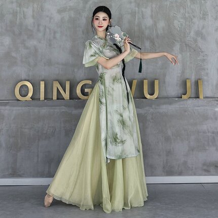 古典舞蹈服女飘逸新中式旗袍国风身韵纱衣练功形体基训舞台演出服