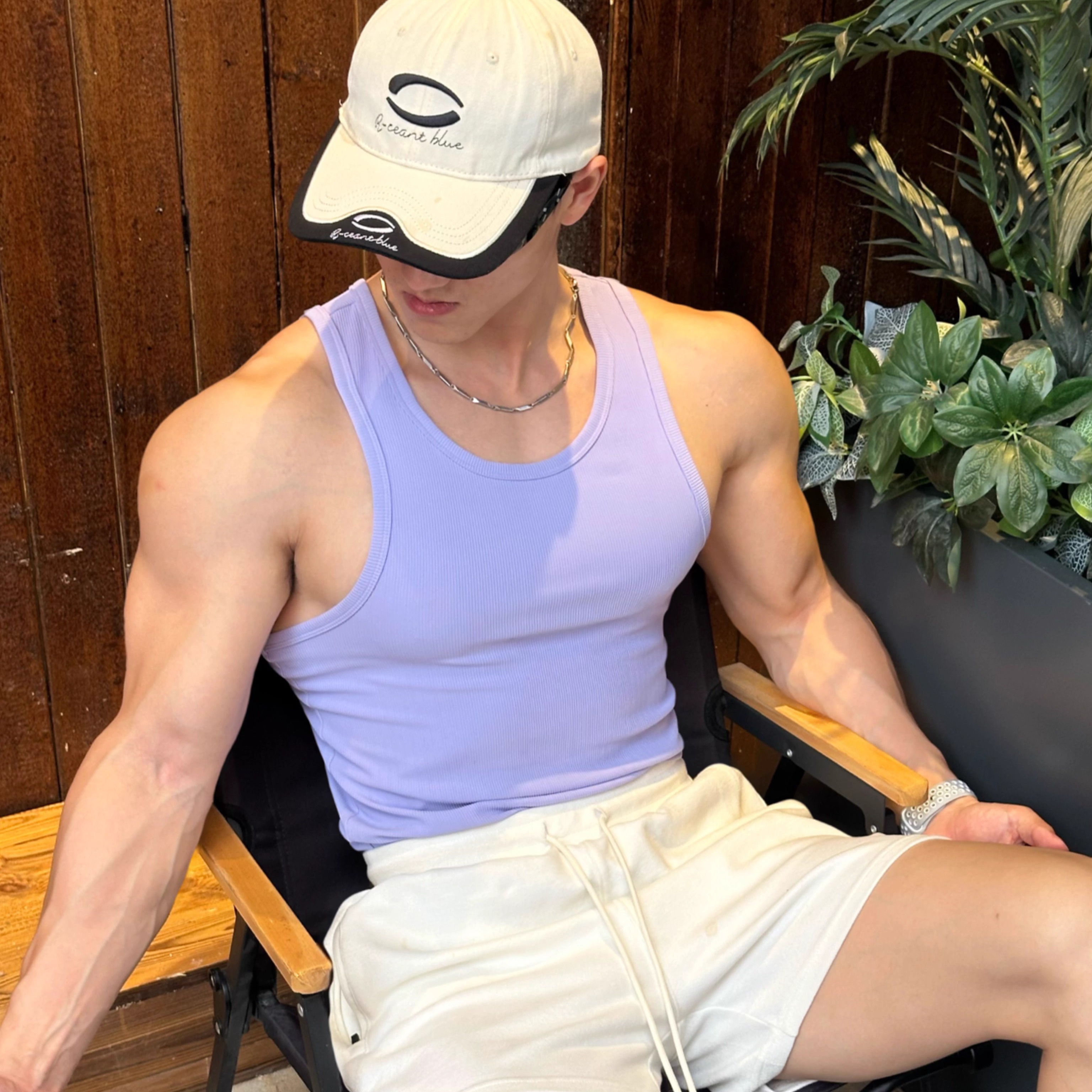显大训练打底男潮美式粗螺纹背心