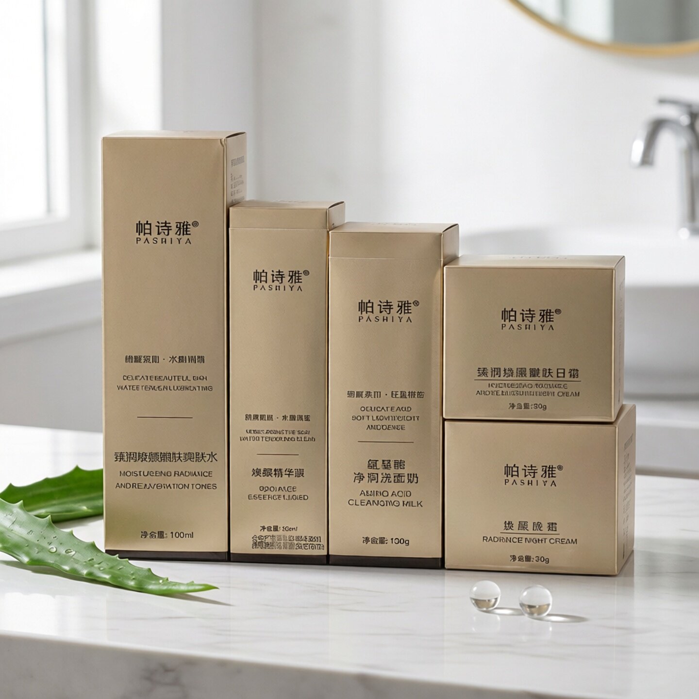 帕诗雅念美如一护肤品整套套盒爽肤水精华液日霜晚霜洗面奶药膜粉