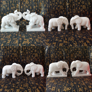 汉白玉石雕小象一对六牙白象大理石卷鼻翘鼻勾鼻直鼻石头象六牙象