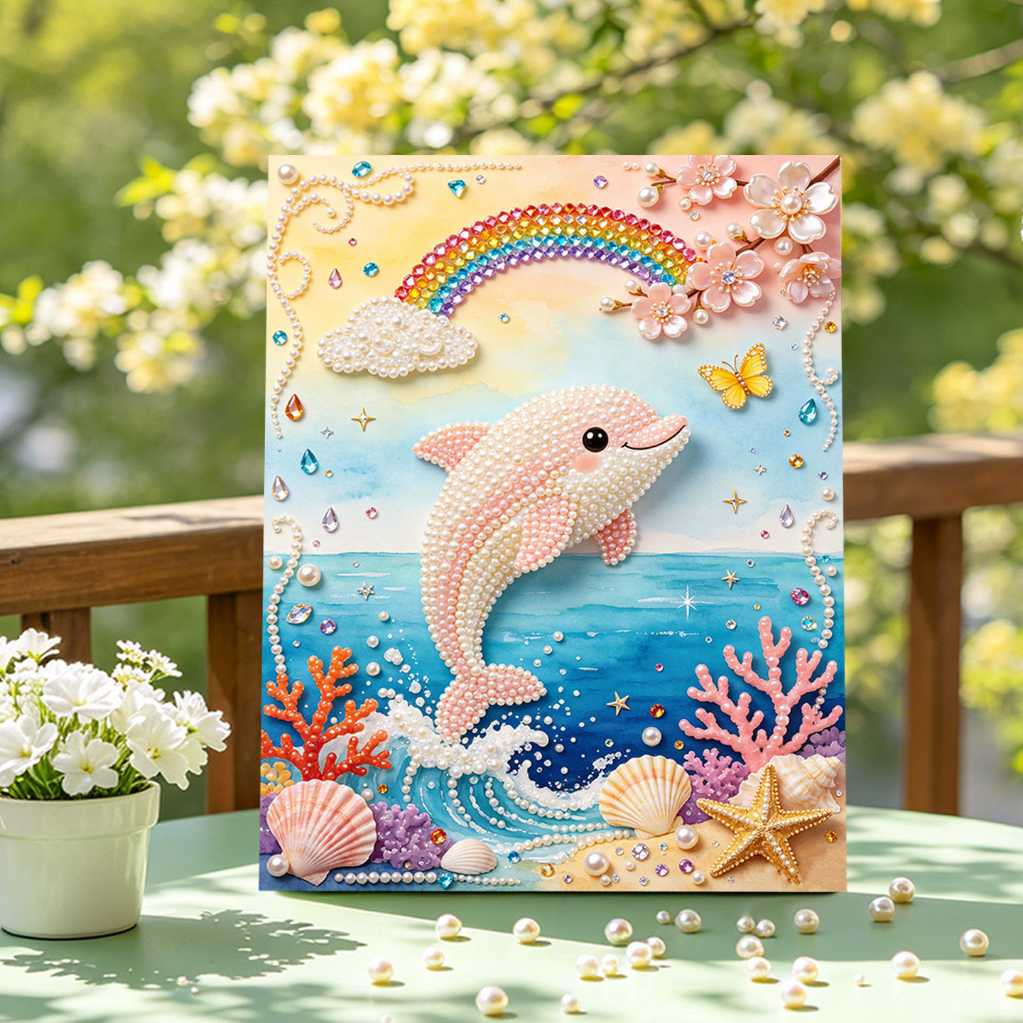 2026新款钻石珍珠画彩虹海豚材料DIY手工贴画高级感客厅装饰画