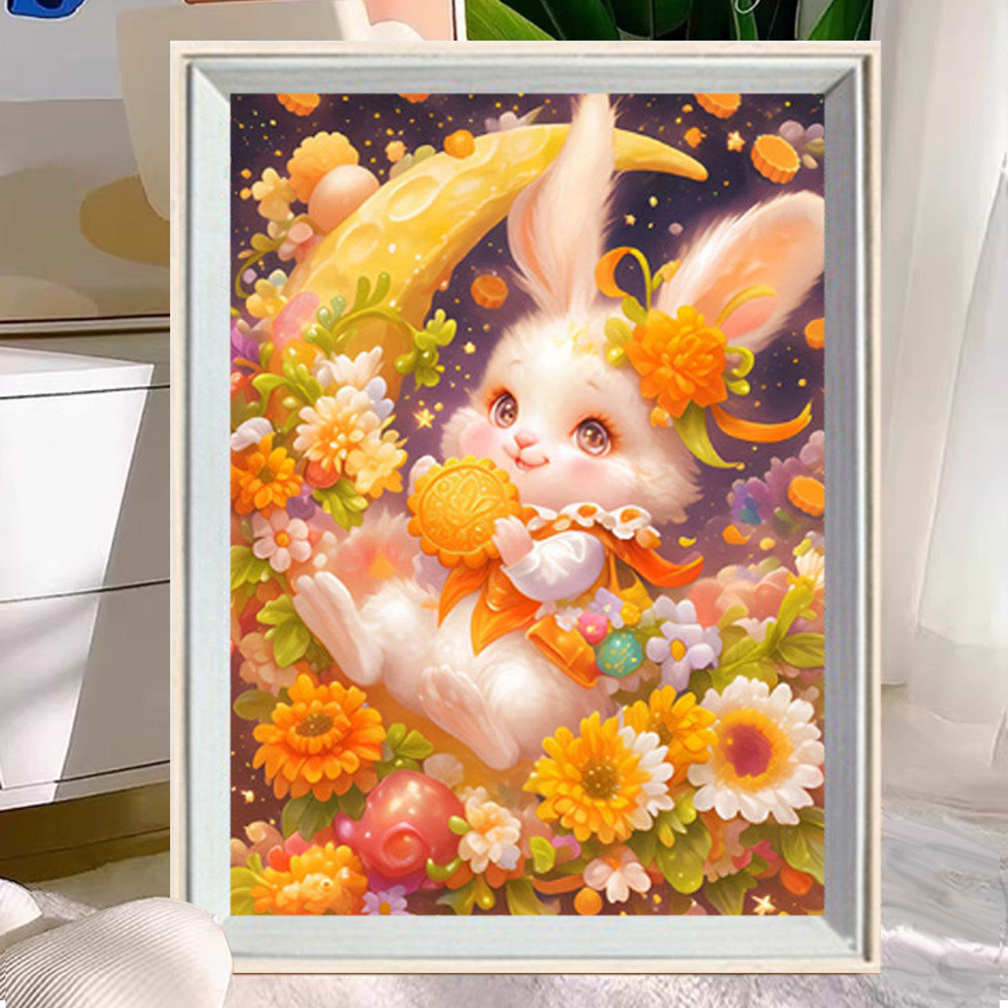 月下兔子钻石画满钻diy手工卡通动漫唯美高难度儿童益智中秋礼物