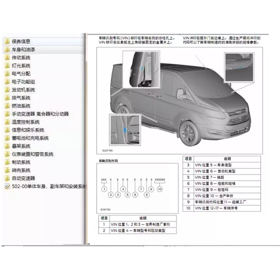 2016-2019年款江铃福特新全顺V362途睿欧维修手册电路图资料大修