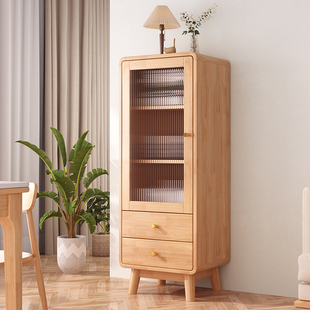 北欧餐边柜实木轻奢柜子客厅简约边柜高低组合柜客厅靠墙立柜带门