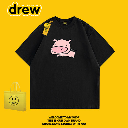 drew小猪印花宽松纯棉短袖T恤