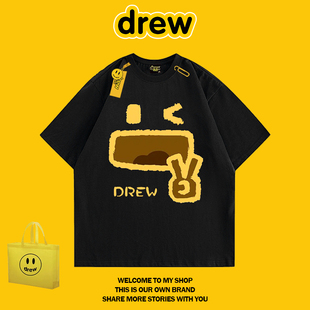 t恤情侣装 DREW 潮牌比耶短袖 高街男女美式 上衣 HUSSRY