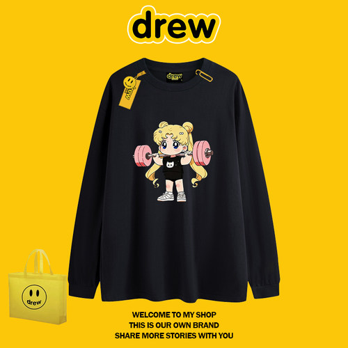 DREW美式潮牌卡通长袖T恤男女