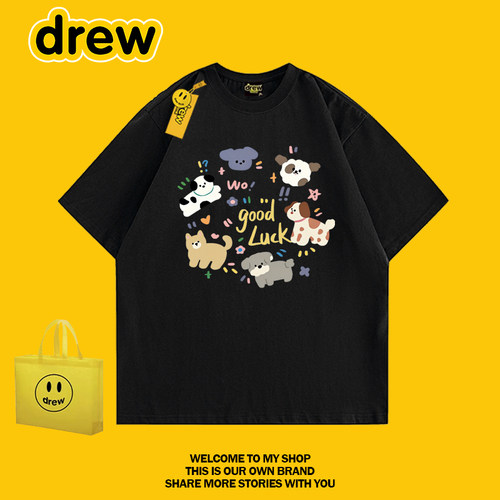 drew可爱小狗印花宽松短袖T恤