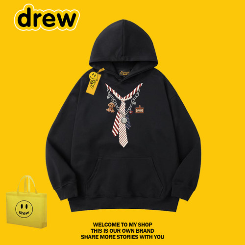 drew美式领带印花连帽宽松卫衣