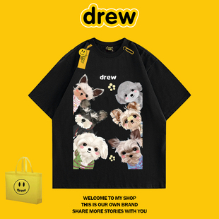 DREW美式潮牌马尔济斯雪纳瑞狗狗短袖t恤男女同款宽松纯棉上衣INS
