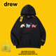 DREW美式 潮牌卡通七彩猫咪印花连帽卫衣秋冬加绒宽松男女情侣帽衫