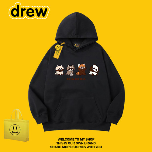 drew潮牌熊猫连帽卫衣情侣款
