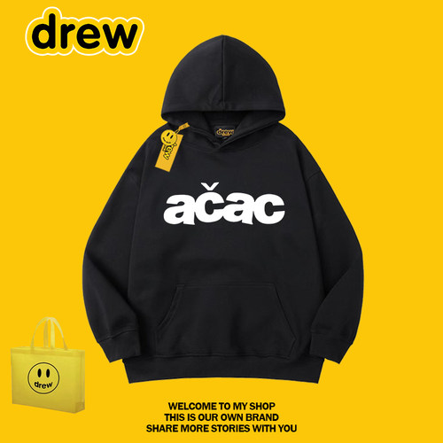 drew美式复古字母印花连帽卫衣