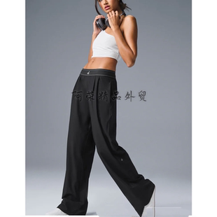 北美潮流极简风腰织带阔腿裤运动女高腰垂坠感舒适长裤休闲裤