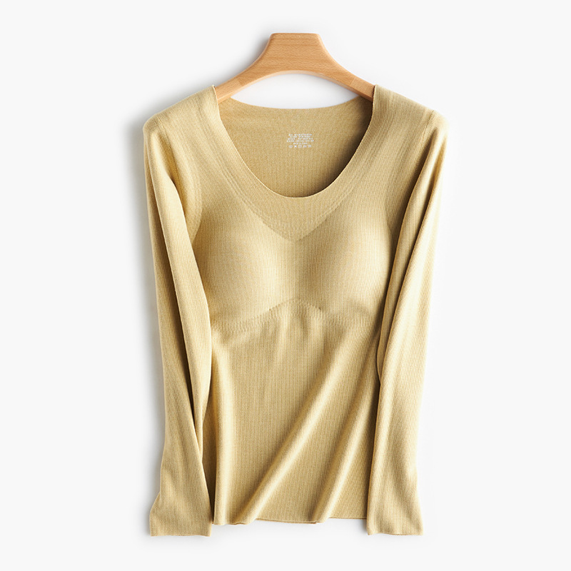 双面德绒带胸垫自发热保暖内衣