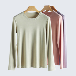 秋新款女款珠花抑菌T恤 舒适亲肤圆领长袖双面磨毛保暖打底衫