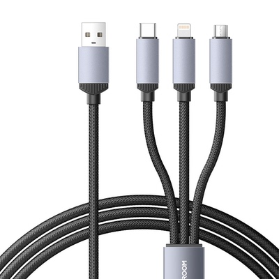 一拖三快充数据线USB转Type-c+lightning车载2合1充电线适用苹果安卓手机1m