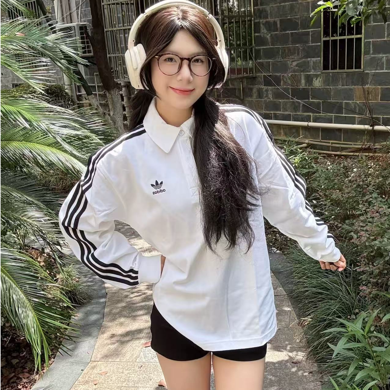 Adidas/阿迪达斯三叶草女生宽松显瘦休闲户外POLO衫百搭时尚长袖