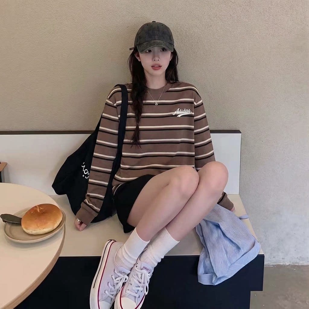 Adidas阿迪达斯长袖T恤男女2026秋季新款休闲条纹打底上衣LD8847