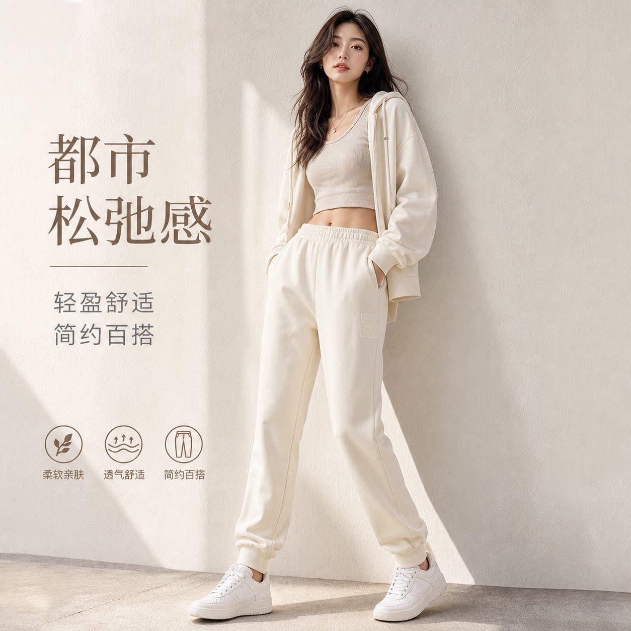 Puma彪马正品女长裤纯棉宽松简约针织休闲裤束脚运动裤536693-65