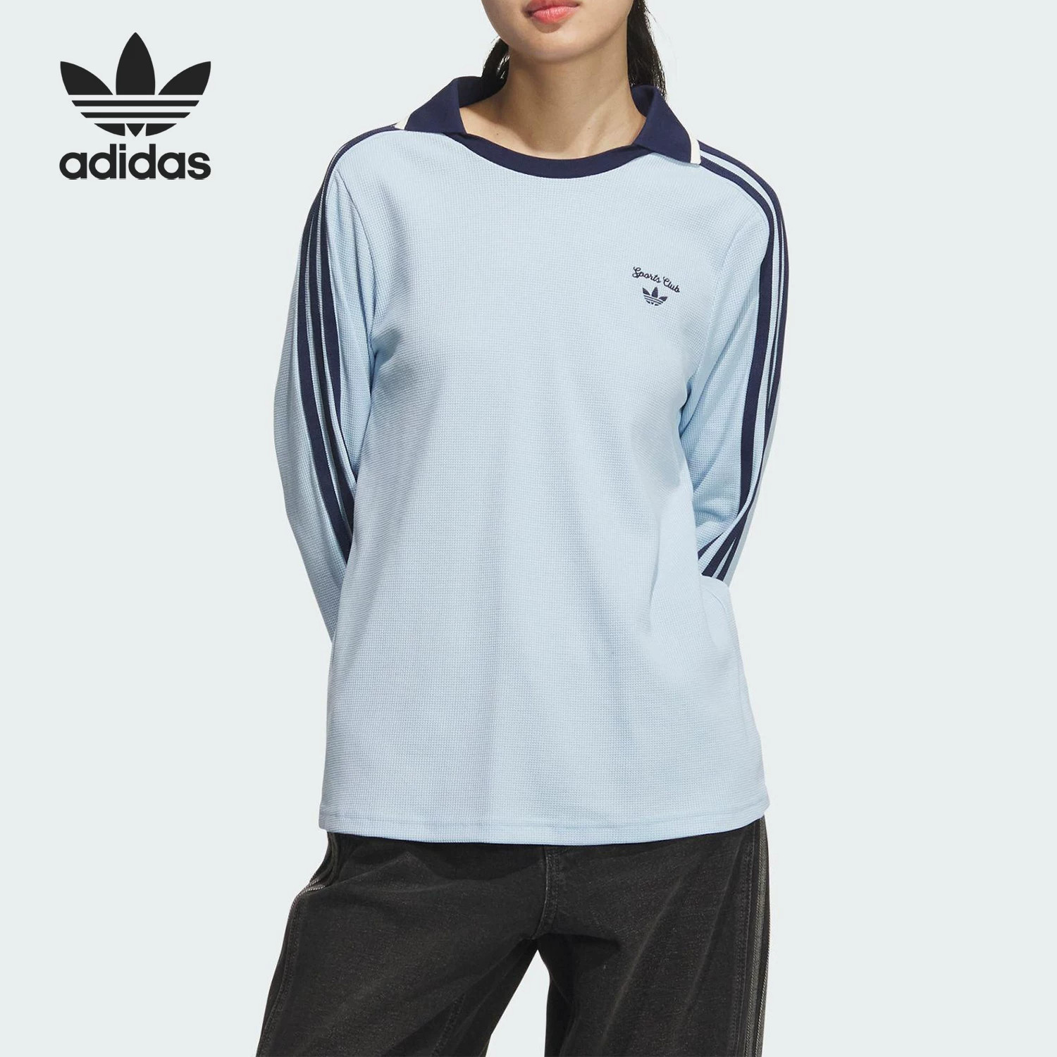 Adidas/阿迪达斯正品三叶草女士刺绣复古休闲长袖POLO衫JM8011