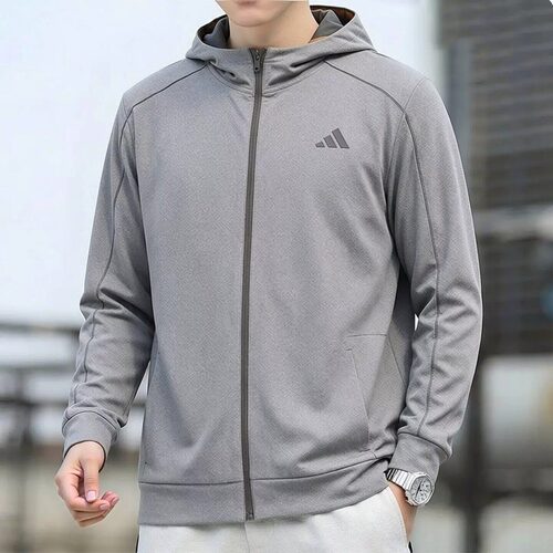 Adidas阿迪达斯梭织外套男装连帽运动服户外跑步夹克休闲上衣开衫