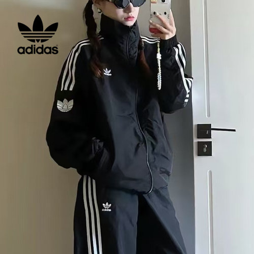 阿迪达斯秋款三叶草男女同款甜酷百搭透气显白立领运动外套JL8396