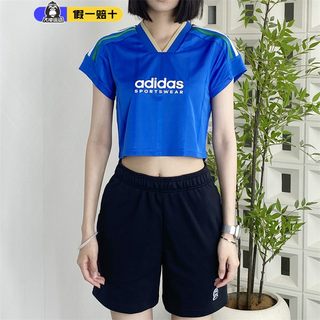 Adidas阿迪达斯短款修身复古运动足球休闲短袖V领T恤女潮流IW6800
