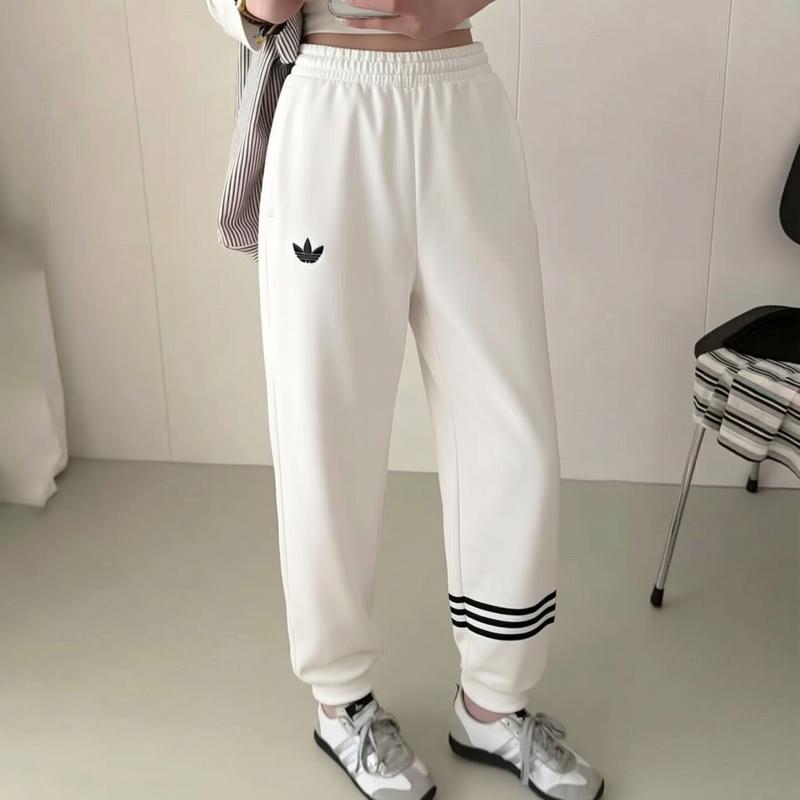 阿迪达斯白色裤子女秋季新款慵懒感美式运动裤收脚长裤复古卫裤女