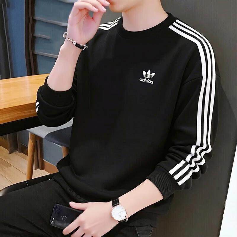 阿迪达斯三叶草卫衣男秋季纯棉宽松三条纹复古运动防风男士套头衫