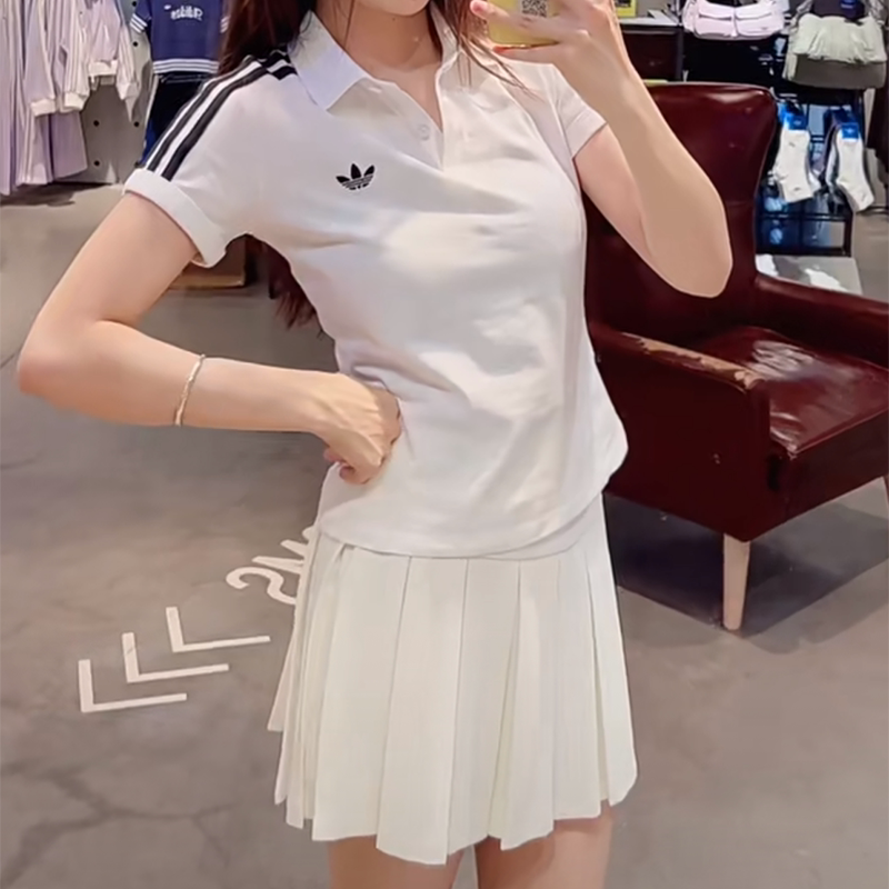 Adidas阿迪达斯三叶草短款POLO衫短袖女子修身显瘦休闲T恤KD3697