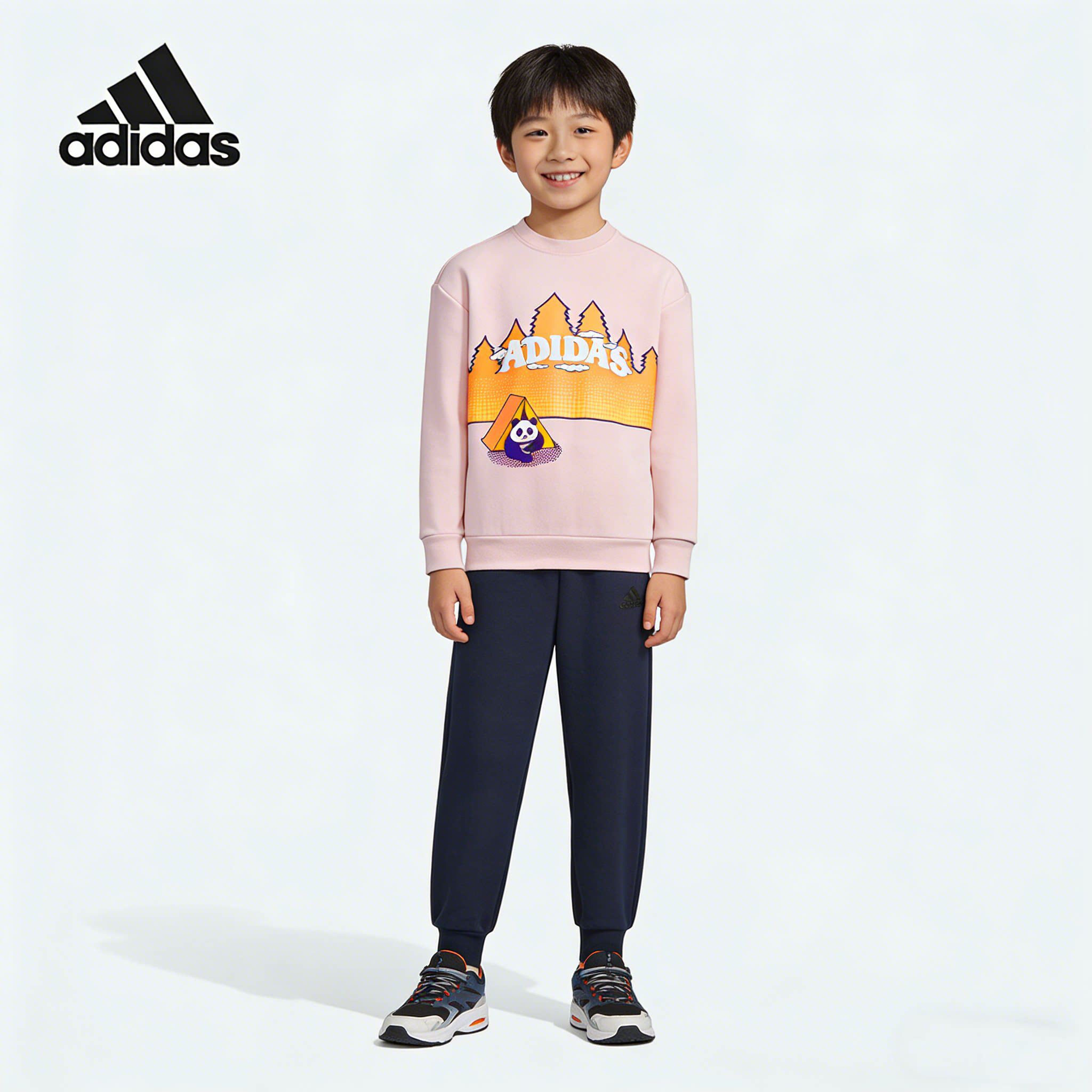 Adidas阿迪达斯儿童套装2026春季男女小童卫衣长裤两件套JC9381