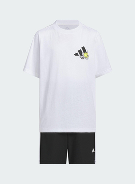 Adidas/阿迪达斯正品2025夏季儿童经典印花图案休闲套装KC8474
