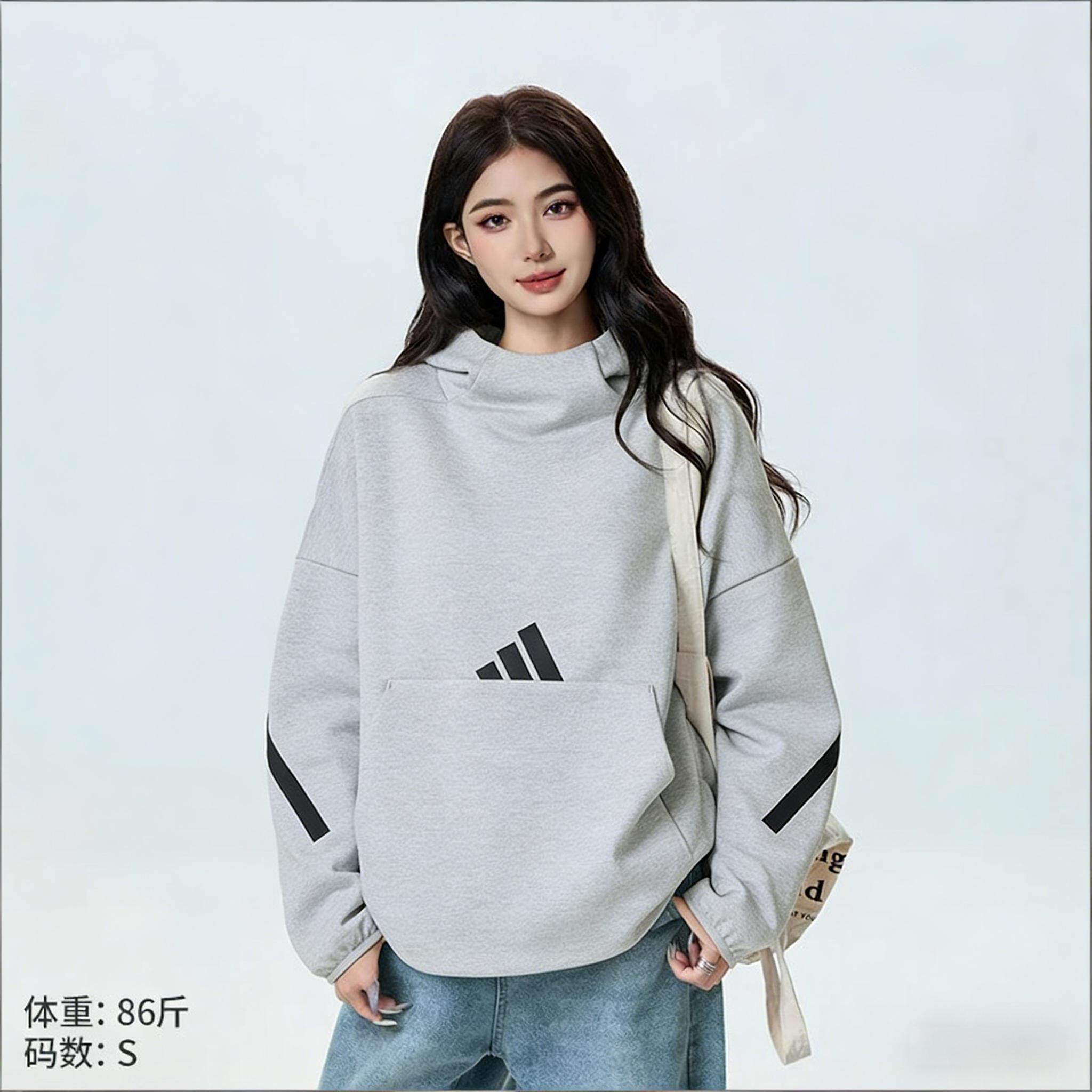 正品Adidas阿迪达斯卫衣女款2026新款大码宽松长袖套头衫运动服