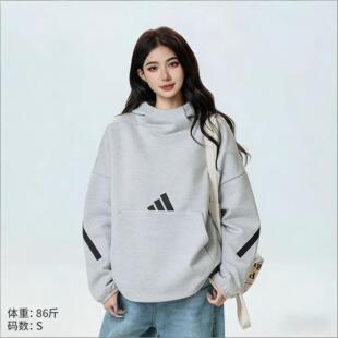 Adidas阿迪达斯卫衣女款2026新款大码宽松长袖套头衫运动服