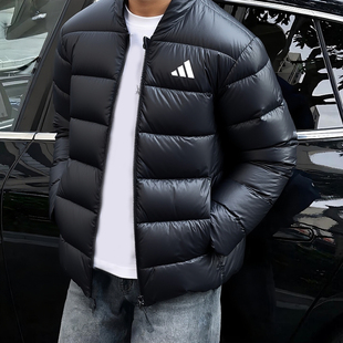 阿迪达斯冬季新款亮面加厚棒球服正品美式宽松夹棉外套男女同款