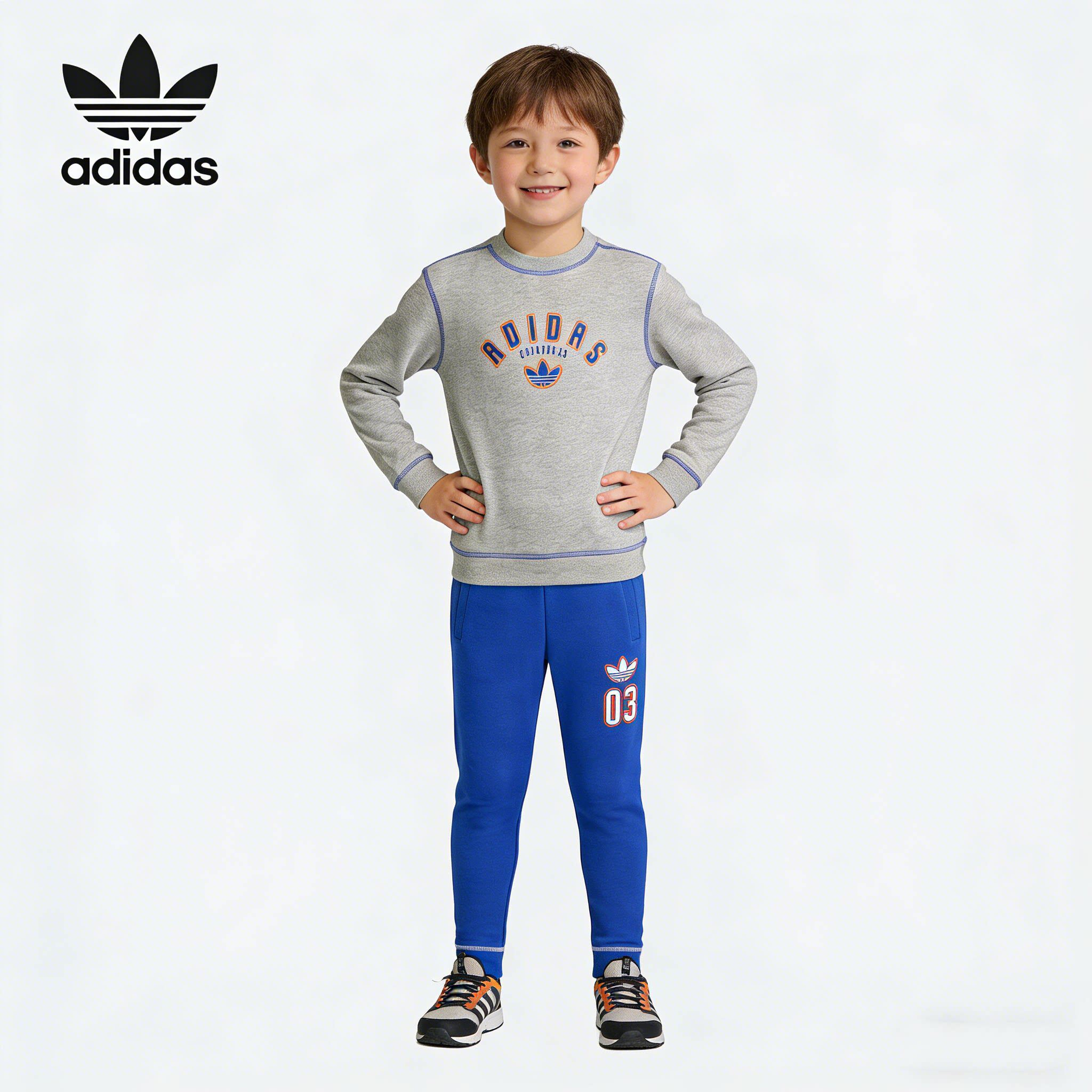 Adidas阿迪达斯儿童运动套装男女小童休闲卫衣长裤两件套JX5260