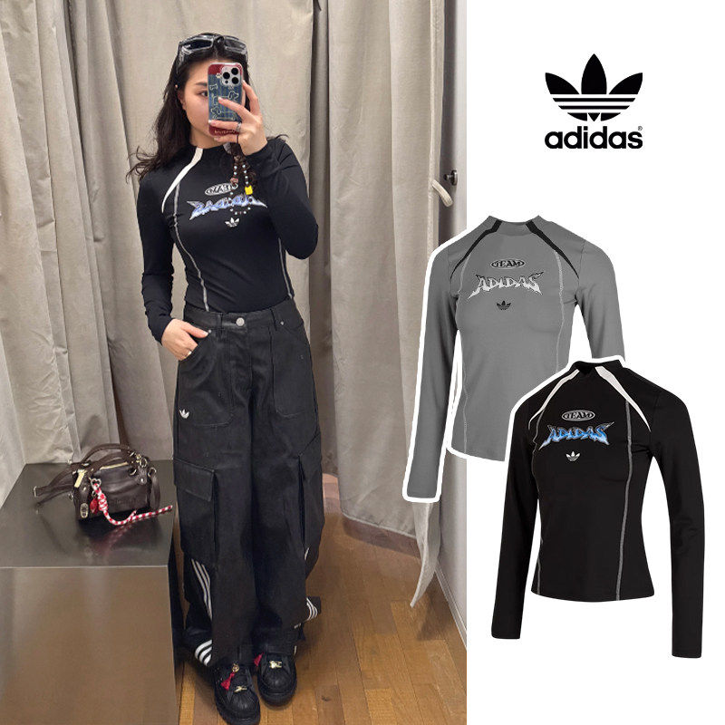 阿迪达斯三叶草机车风长袖T恤女