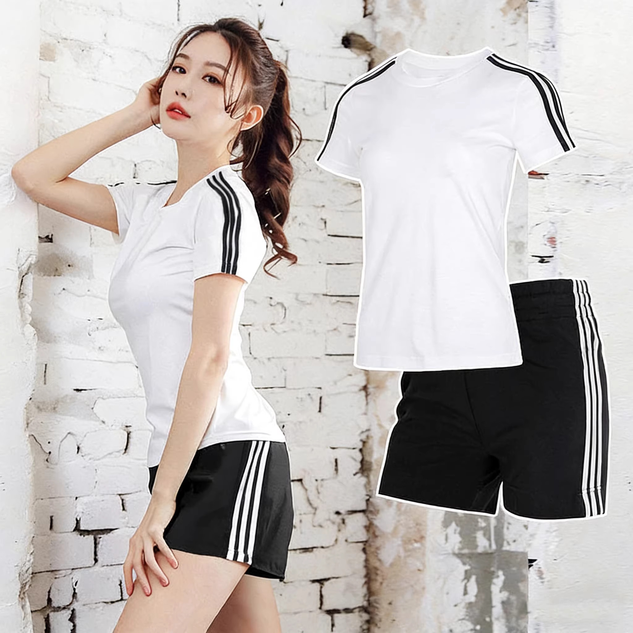 阿迪达斯女装短袖短裤2026新款运动服训练运动套装圆领短透气短裤
