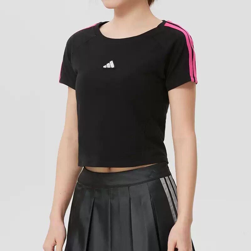 Adidas阿迪达斯女装黑色修身短袖T恤2026春夏新款运动服休闲跑步