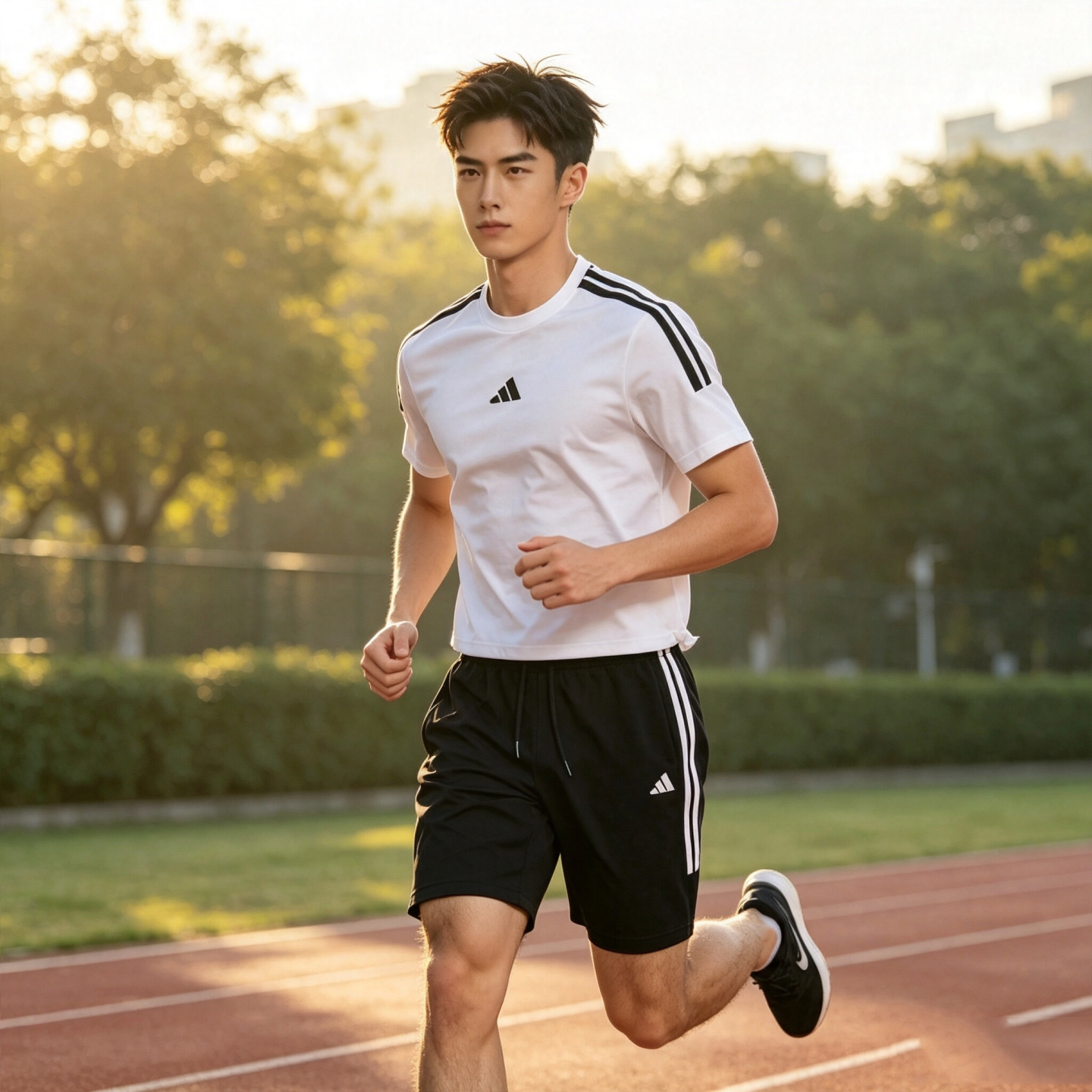 阿迪达斯男士夏季跑步运动套装