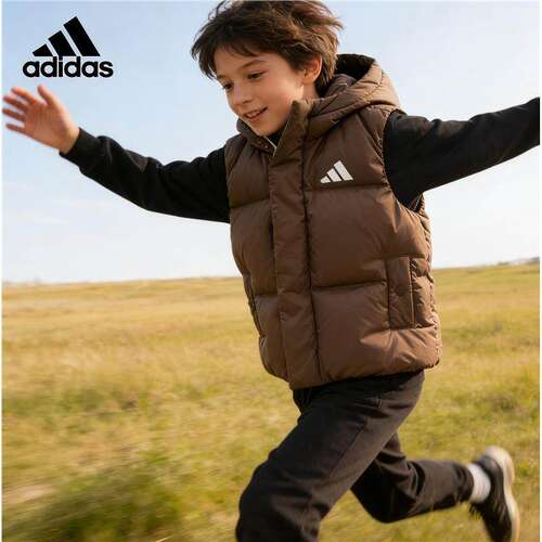 阿迪达斯正品童装2025冬季新款adidas连帽儿童时尚羽绒马甲KG5504