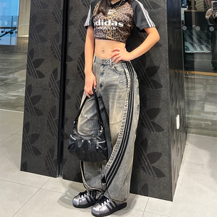 Adidas阿迪达斯三叶草女子复古牛仔长裤 KY5189 运动潮流百搭弯刀裤