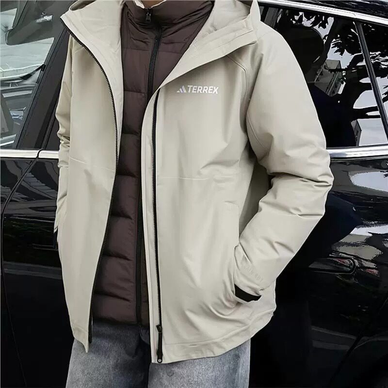 Adidas阿迪达斯三合一羽绒服男士冬季新款户外运动可拆卸夹克外套
