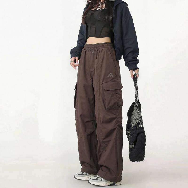 Adidas阿迪达斯工装裤女运动裤子秋新款直筒宽松美式街舞抽绳长裤